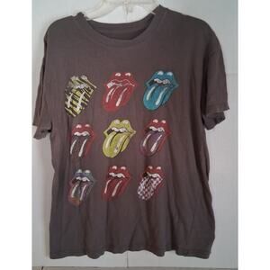 The Rolling Stones 9 Lips & Tongues Concert Tour T-Shirt Gray Shirt Size S